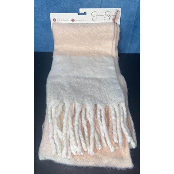 Jessica Simpson Fluffy Oversized Plaid Pink Scarf Wrap Soft Warm New Blush - Picture 1 of 4